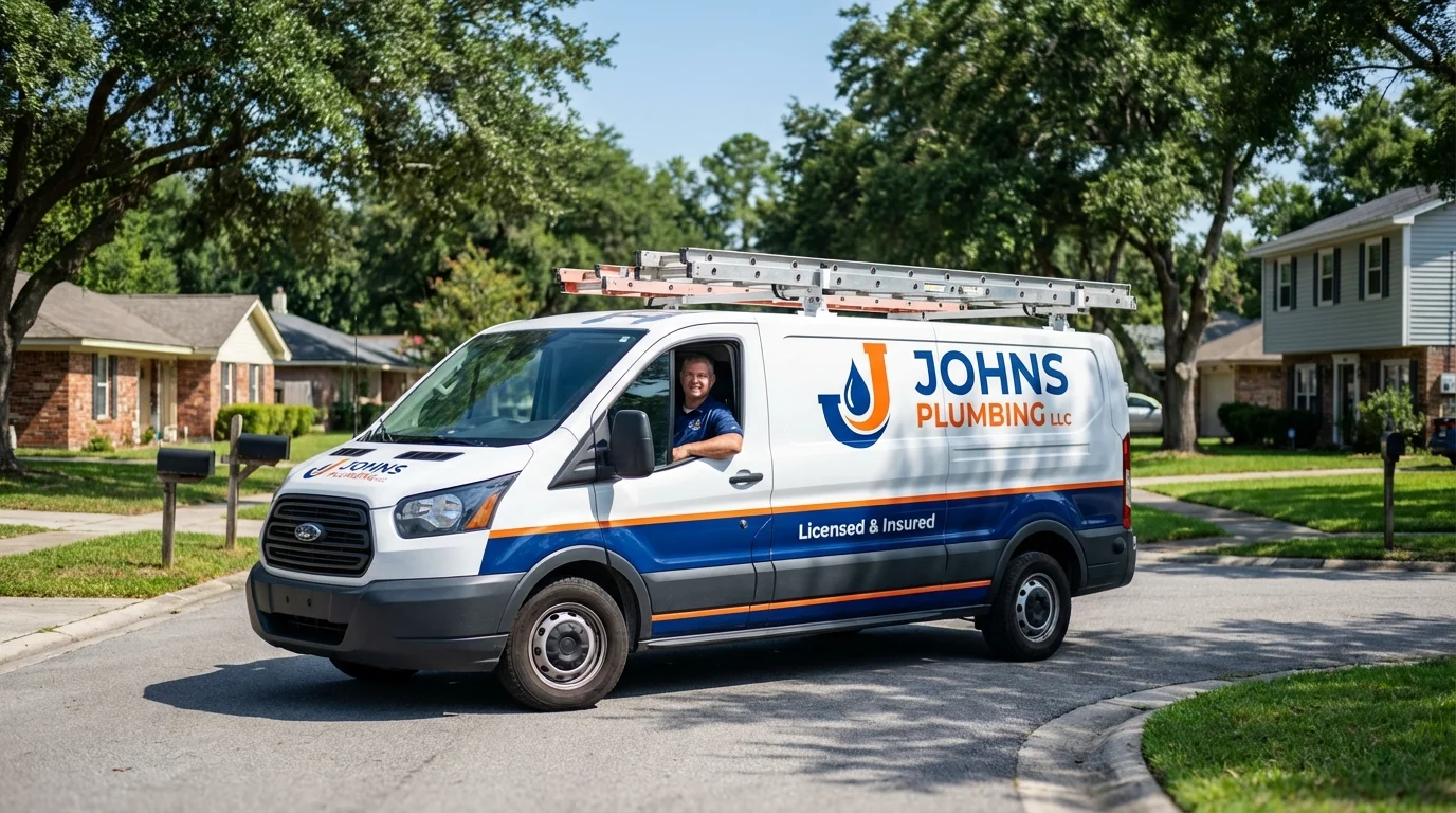 Johns Plumbing LLC service van in Yorkville, OH