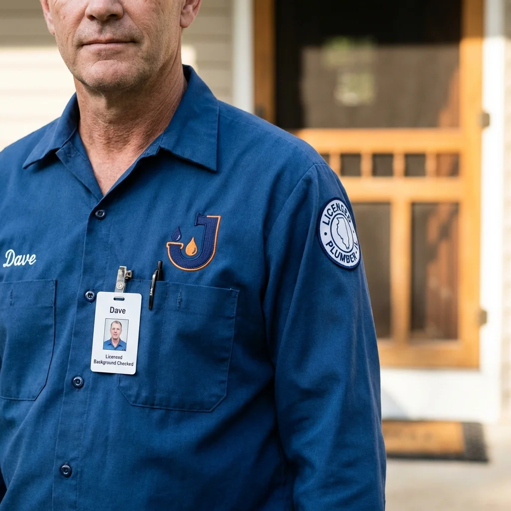 Licensed plumber showing ID badge in Yorkville, OH